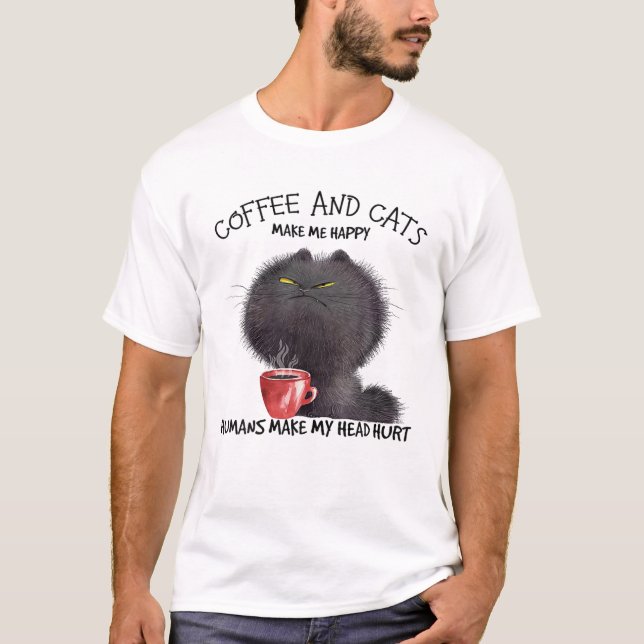 Camiseta Café Y Gatos Me Hacen Feliz (Anverso)