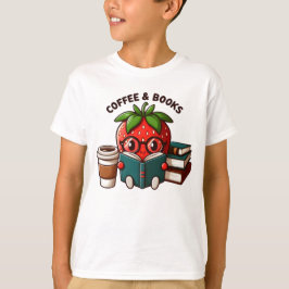 Camiseta Café y libros - Carácter de fresa suave