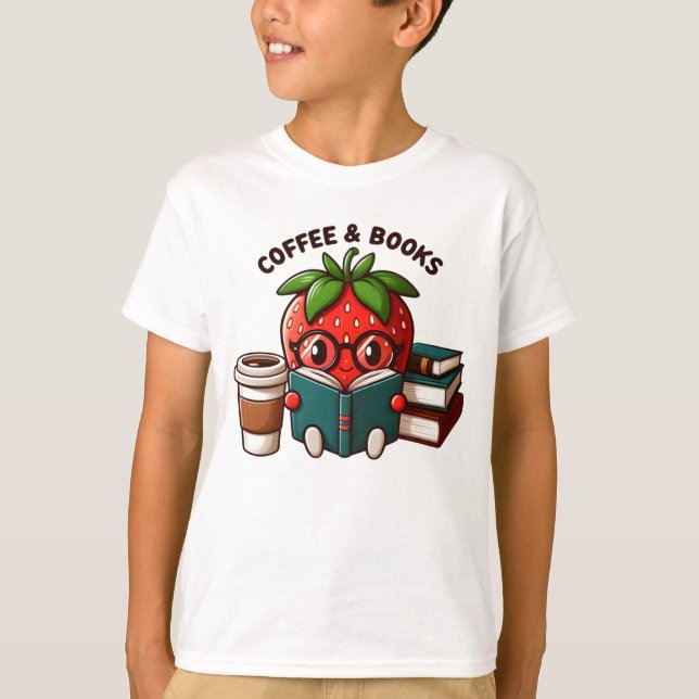 Camiseta Café y libros - Carácter de fresa suave (Anverso)