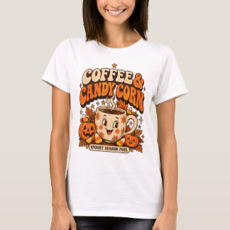 Camiseta Café y Maíz de Caramelo Halloween Lindo