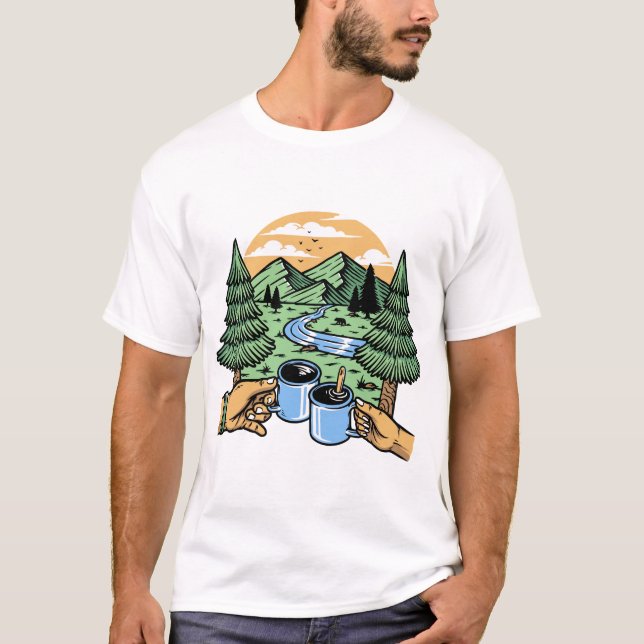 Camiseta "Café y montañas - hecho para la aventura" (Mezcla (Anverso)