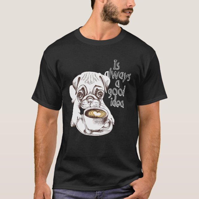 Camiseta Café y Perros Pug Adorable con Café (Anverso)