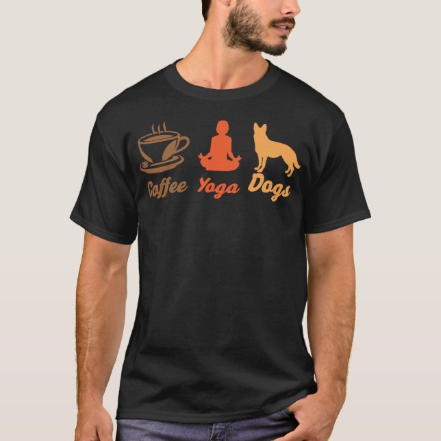 Camiseta Café, Yoga, perros Diseño Arte (Anverso)