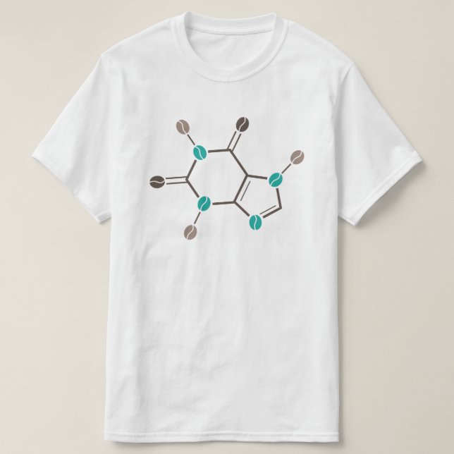 Camiseta cafeína molecular de granos de café (Diseño del anverso)