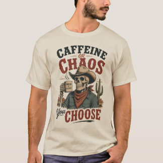 Camiseta Cafeína o Caos Vaquero Esqueleto 