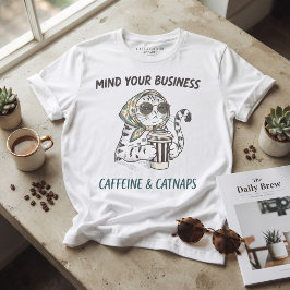 Camiseta Cafeína y Sueñecitos Gato Antiguo Amante del Café