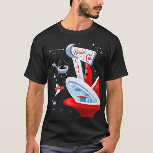 Camiseta Cafetería atómica retro futurista Kitty Spacepor