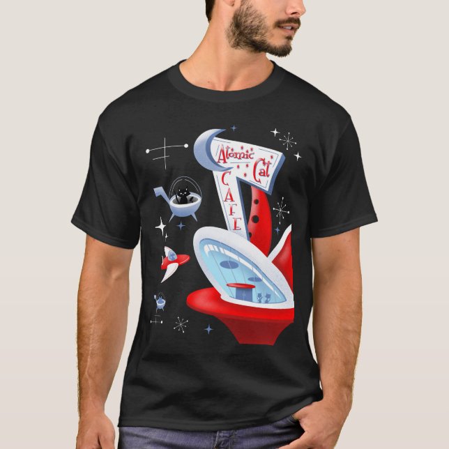Camiseta Cafetería atómica retro futurista Kitty Spaceport (Anverso)