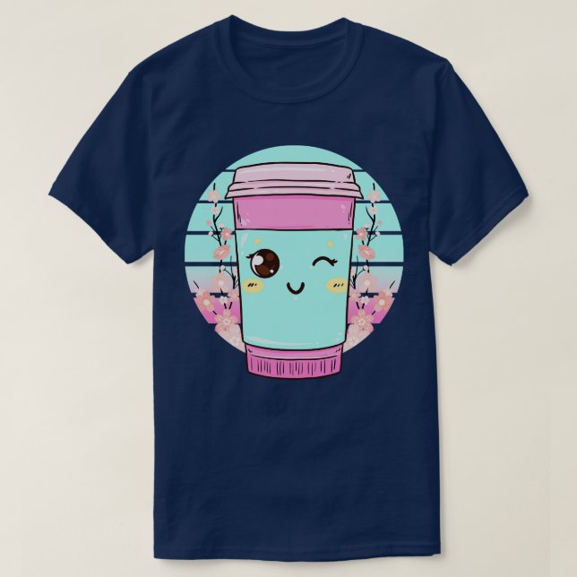 Camiseta Cafetería divertida Kawaii Copa Cafetería Japonesa (Diseño del anverso)