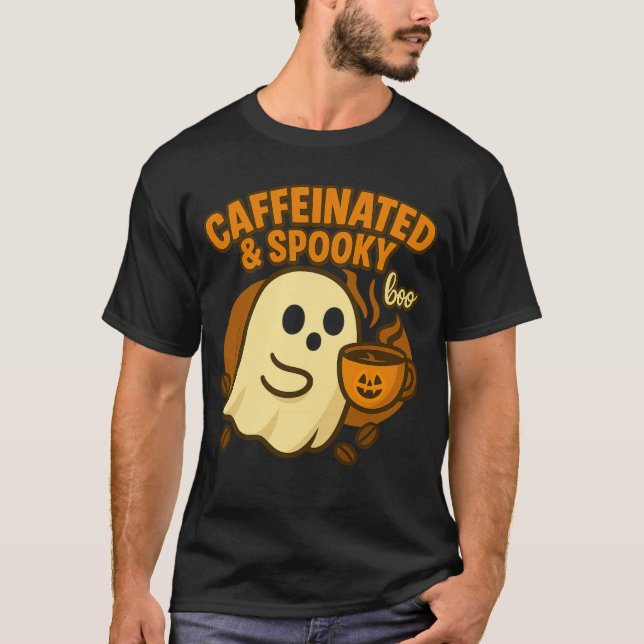 Camiseta Caffeinated & Spooky Halloween Coffee Ghost (Anverso)