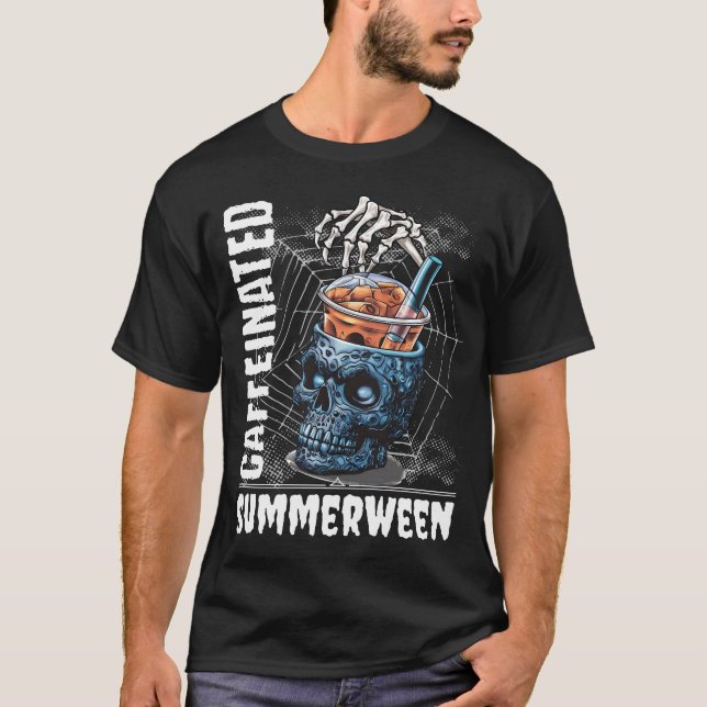 Camiseta Caffeinated Summerween Skeleton Coffee Halloween (Anverso)