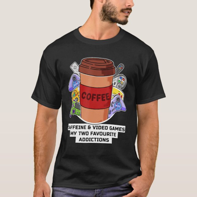 Camiseta Caffeine Video Game Addiction Funny Gamer Coffee L (Anverso)
