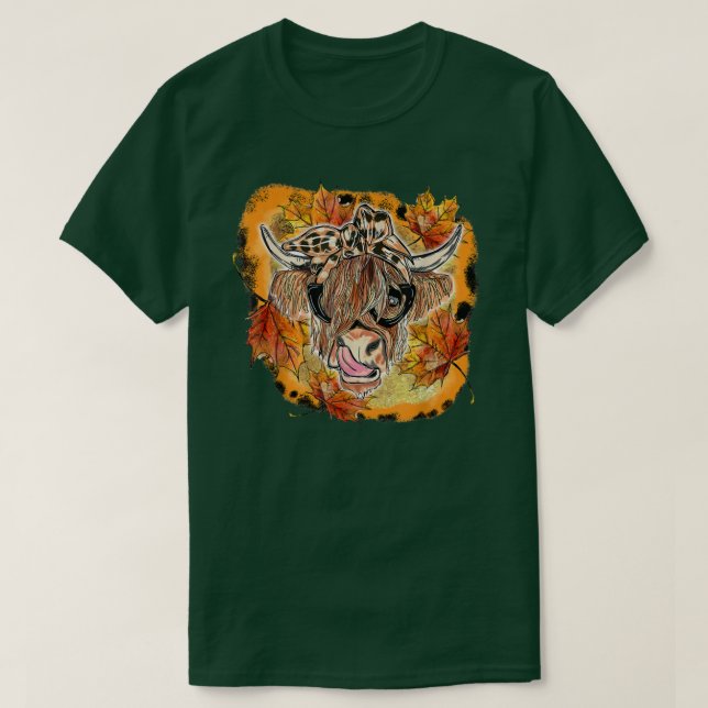 Camiseta Caída blanqueada Vaca Otoño Con Calabazas Bandana  (Diseño del anverso)