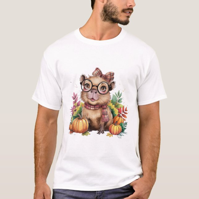 Camiseta Caída Calabaza Cute Capybyra Caída Otoño Thanksgiv (Anverso)