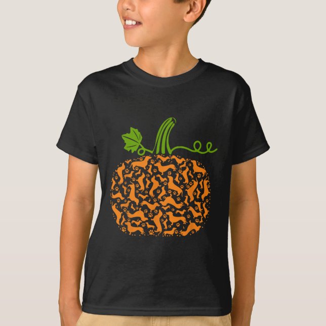 Camiseta Caída Dachshund Doxin Calabaza Diversión Halloween (Anverso)