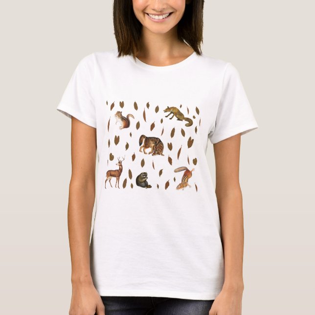 Camiseta Caída de animales forestales hojas otoñales (Anverso)