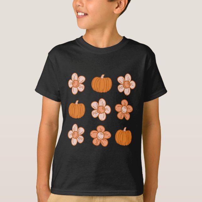 Camiseta Caída de Halloween en Retro Groovy Floral de calab (Anverso)