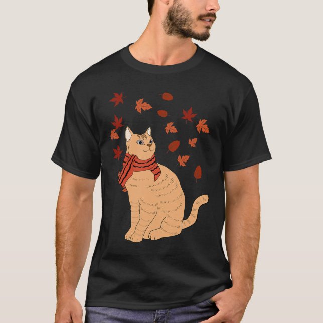 Camiseta Caída de hojas de gato de arce Hola Gato divertido (Anverso)