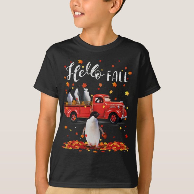 Camiseta Caída de hojas de pingüinos de arce Camión Rojo de (Anverso)