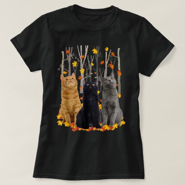 Camiseta Caída de la hoja del gato del arce Hola Funny Kitt (Diseño del anverso)