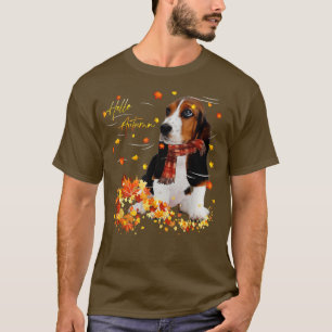 Camiseta Caída De La Hoja Del Hound Basset Hola Otoño Por E