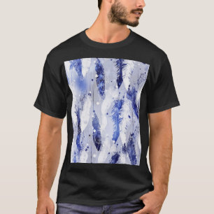 Camiseta Caída de plumas: patrón azul acuarela.