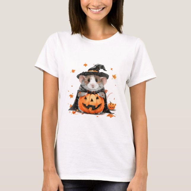 Camiseta Caída Halloween Cerdo de Guinea Bruja (Anverso)