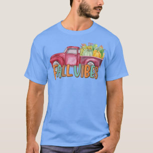 Camiseta Caída Retro Vibes Calabaza Camión Gracioso Otoño G