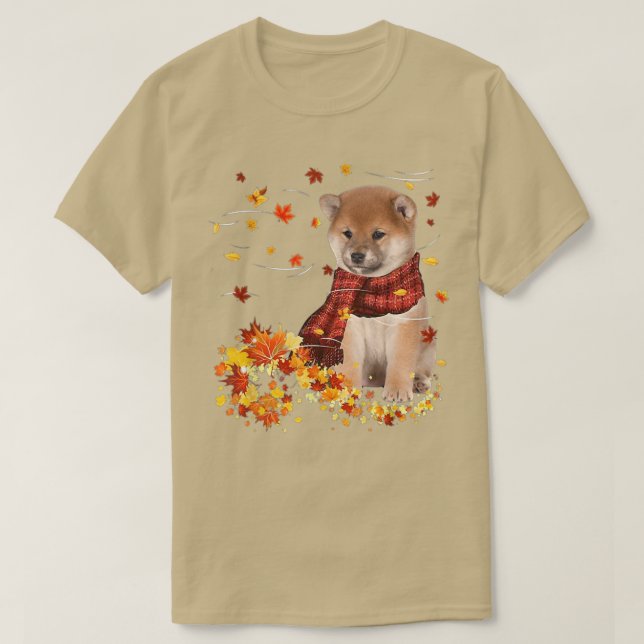 Camiseta Caída ScarfShiba Inu Perro otoño caída hojas (Diseño del anverso)