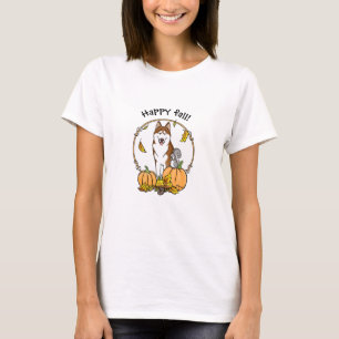 Camiseta Caída Siberian Husky (rojo) Calabazas deja de lado
