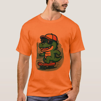 Camiseta Caimán de dibujos animados genial en monopatín