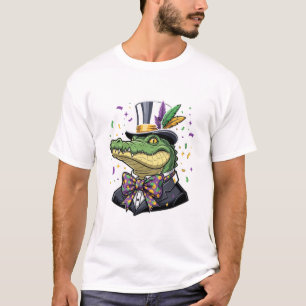 Camiseta Caimán elegante de Mardi Gras en esmoquin y sombre