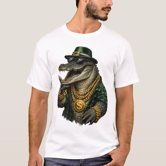 Camiseta Caimán gánster con cadenas de oro (Anverso)