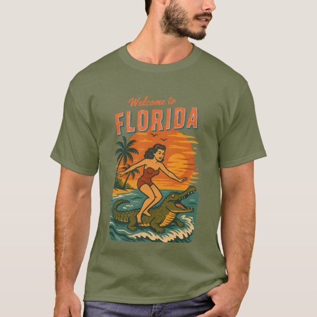Camiseta Caimán Surf Vida Costera Gráfico Surf Retro (Anverso)