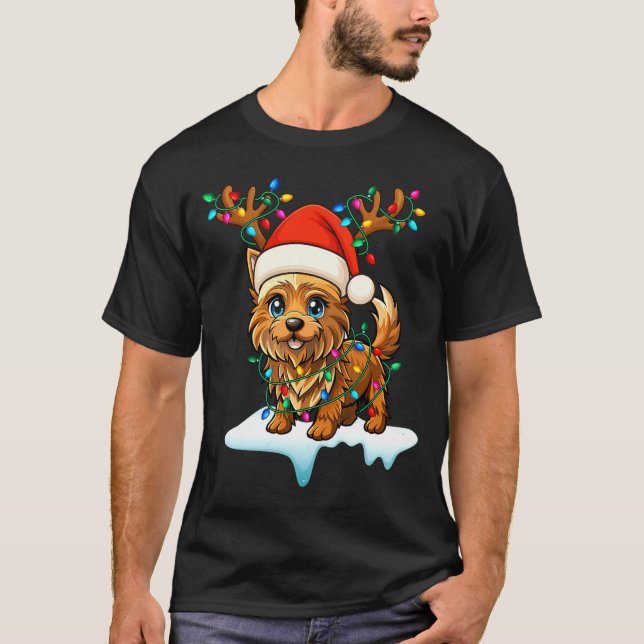 Camiseta Cairn Terrier Christmas Santa Hat Reindeer Lights  (Anverso)