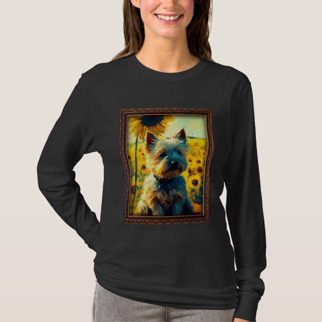 Camiseta Cairn Terrier Painting Sunflower Flower Mom Women  (Anverso)