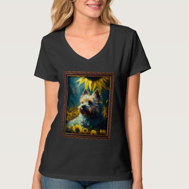 Camiseta Cairn Terrier Painting Sunflower Flower Mom Women  (Anverso)
