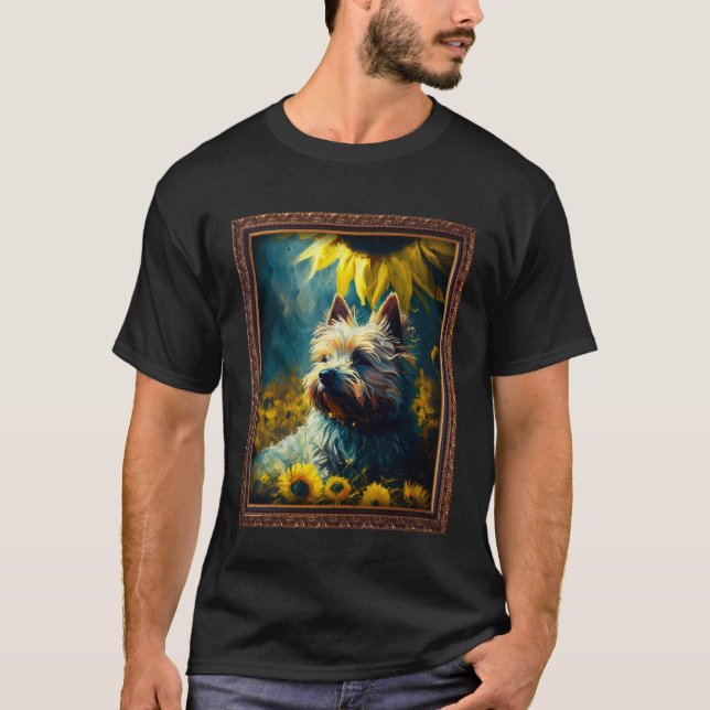 Camiseta Cairn Terrier Painting Sunflower Flower Mom Women  (Anverso)