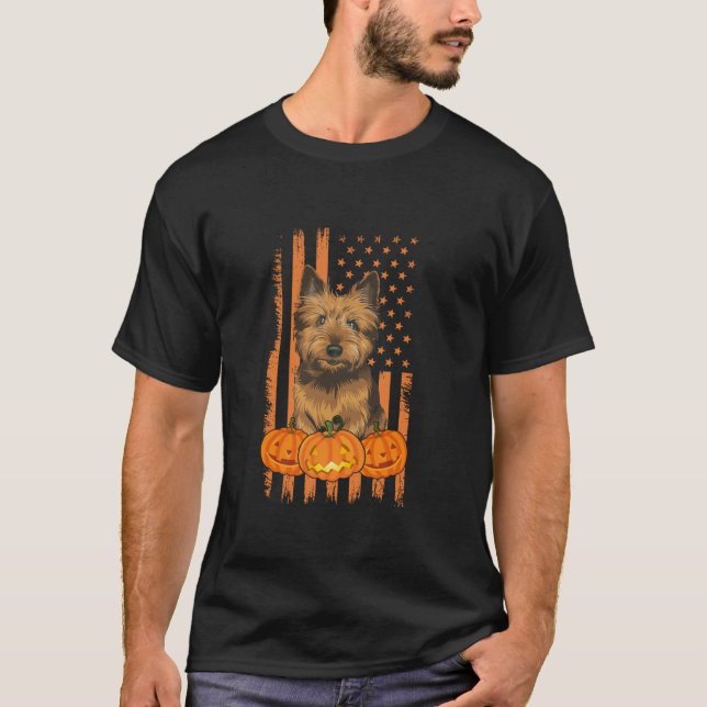 Camiseta Cairn Terrier Perro Bandera Americana Halloween Pa (Anverso)