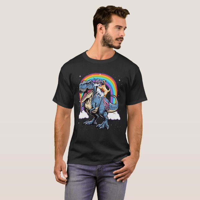 Camiseta Cairn Terrier Unicornio montando en dinosaurio T r (Anverso completo)