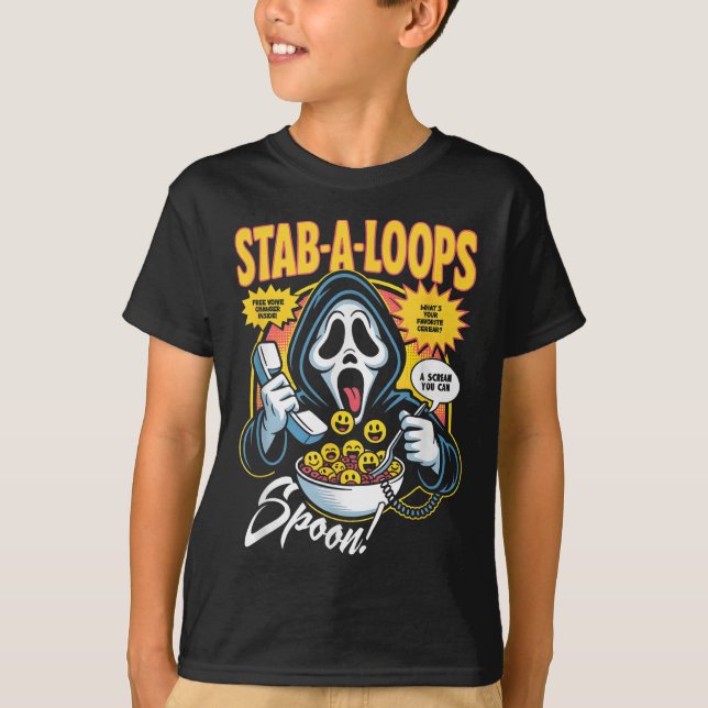 Camiseta Caja de Cereal de Terror de Stab-a-loops Halloween (Anverso)