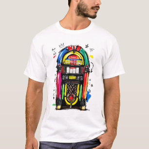 Camiseta Caja de música de Rock N Roll Arte Retro Colorido