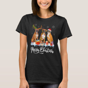 Camiseta Caja de perro Boxer alegre Navidad Santa Luz Sombr