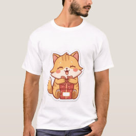Camiseta Caja de regalo abrazando gato jengibre Kawaii ador