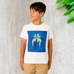 Camiseta Caja de regalo azul con cinta amarilla y Aqua