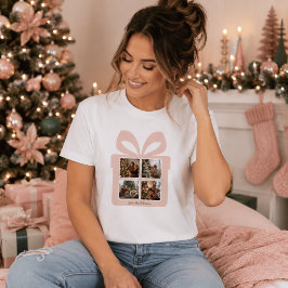 Camiseta Caja de regalo de foto de Navidad rosa moderna per
