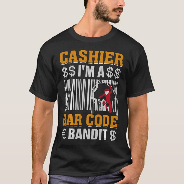 Camiseta Cajero En Un Ladrón De Código De Barras (Anverso)
