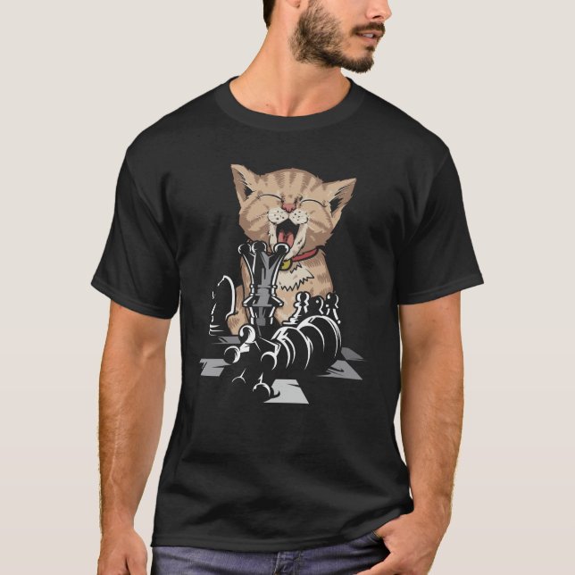 Camiseta Cajón de ajedrez divertido y gato amante (Anverso)