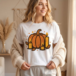 Camiseta Calabaza Acogedora y Velas Halloween Otoño