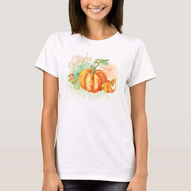 Camiseta Calabaza acuarela de Acción de Gracias (Anverso)